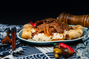 Tasty Vietnamese food Bo bun rice vermicelli