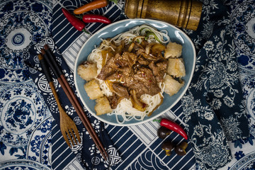 Tasty Vietnamese food Bo bun rice vermicelli