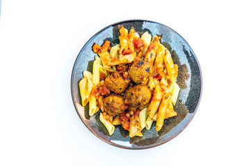 tasty penne with Meat ball and tomato sauce
