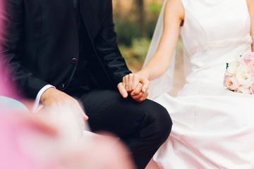 Obraz premium Newly married couple after their wedding.