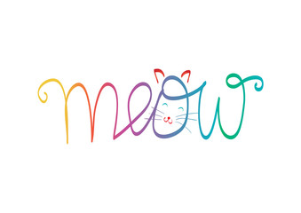 Lettering Meow, idea for poster, postcard, design.