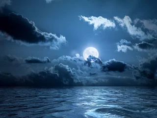Abwaschbare Fototapete Nacht Vollmond über dem Ozean