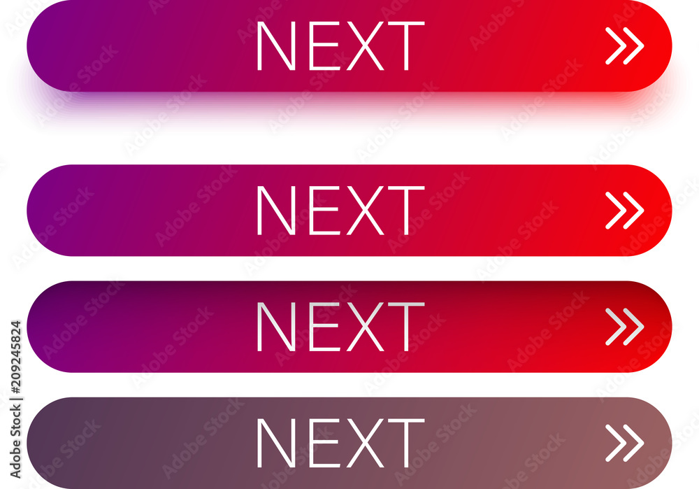 Poster red next web buttons with arrow isolated on white.