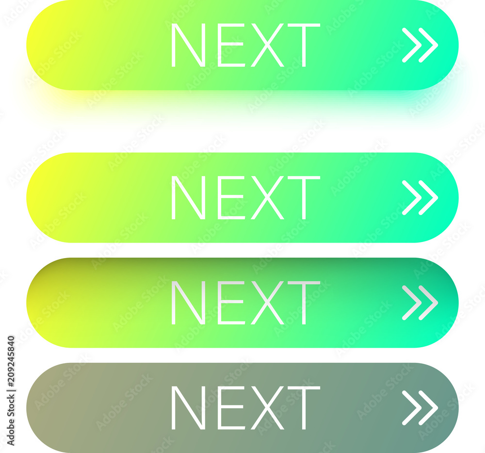 Poster green next web buttons with arrow isolated on white.