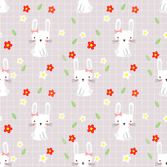 Materiał do szycia Cute bunny and flower seamless pattern vector.