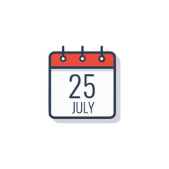 Calendar day icon isolated on white background. July 25.
