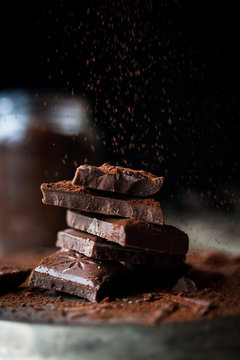 Close up chocolate and cacao&rsquo;s dust .