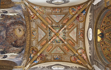 PARMA, ITALY - APRIL 16, 2018: The ceiling fresco of the north transept of Dome by Michelangelo Anselmi (1548).