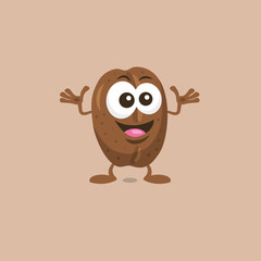 Illustration of cute decisive coffe bean mascot isolated on light background. Flat design style for your mascot branding.