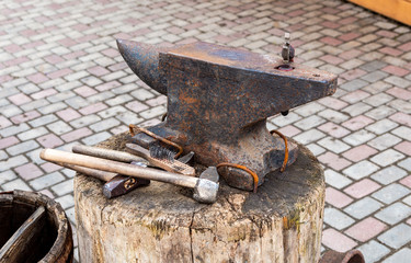 Old rusty blacksmith anvil for iron work