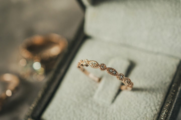 luxury diamond ring in jewelry box vintage style