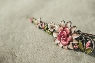 hair clip with jewelry and flower