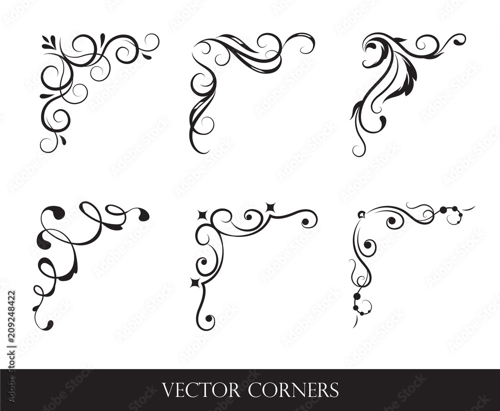 Fototapete set of frames, borders, labels. collection of original design elements. vector calligraphy swirls, s