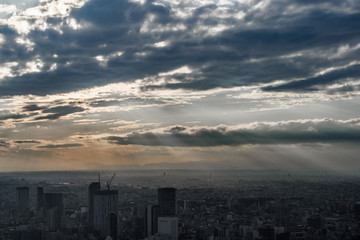 Fototapeta premium 都会に降り注ぐ光の光芒 Mystical Tokyo