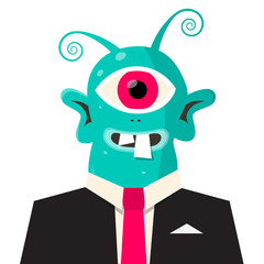 Alien Avatar. Monster in Suit Isolated on White Background - Vector.