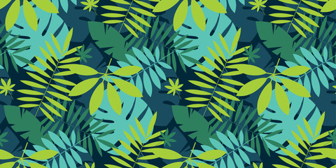 Einfache grüne tropische Blätter entwerfen nahtloses Muster