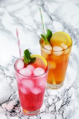 Iced lemonade isolated. Assortment of cold coctails in the glass