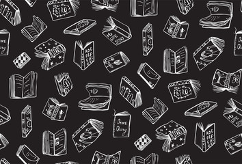 Books White Outline Seamless Pattern
