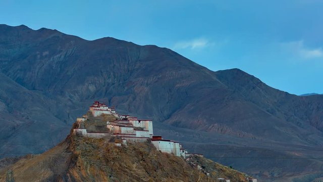 4K Timelapse Sunset Scene of Gyantsie Hilltop Fort - Tibet - China