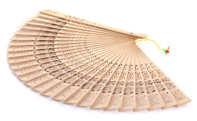 Bamboo fan air on white background isolation