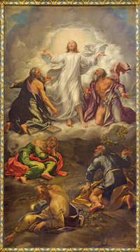 PARMA, ITALY - APRIL 15, 2018: The painting of Transfiguration of the Lord on the main altar of church Chiesa di San Giovanni Evangelista by Girolamo Bedoli-Mazzola (1556).