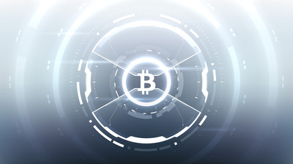 Bitcoin cryprocurrency futuristic vector illustration for background, HUD, graphic user interface, banner, business and finance infographics and more. Worldwide digital money blockchain system