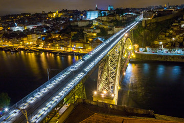 Night city landscape of Porto and Douro River