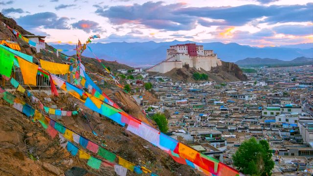 4K Timelapse Movie Sunrise Scene of Shigatse Monastery, Shigatse, Tibet, China