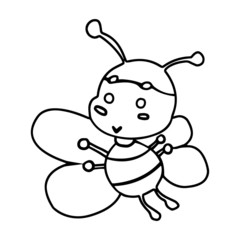 Bee cartoon illustration isolated on white background for children color book