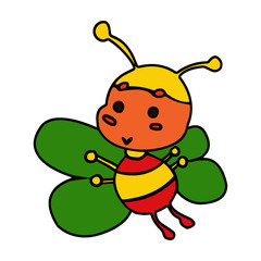 Bee cartoon illustration isolated on white background for children color book