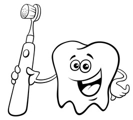 tooth with toothbrush cartoon color book