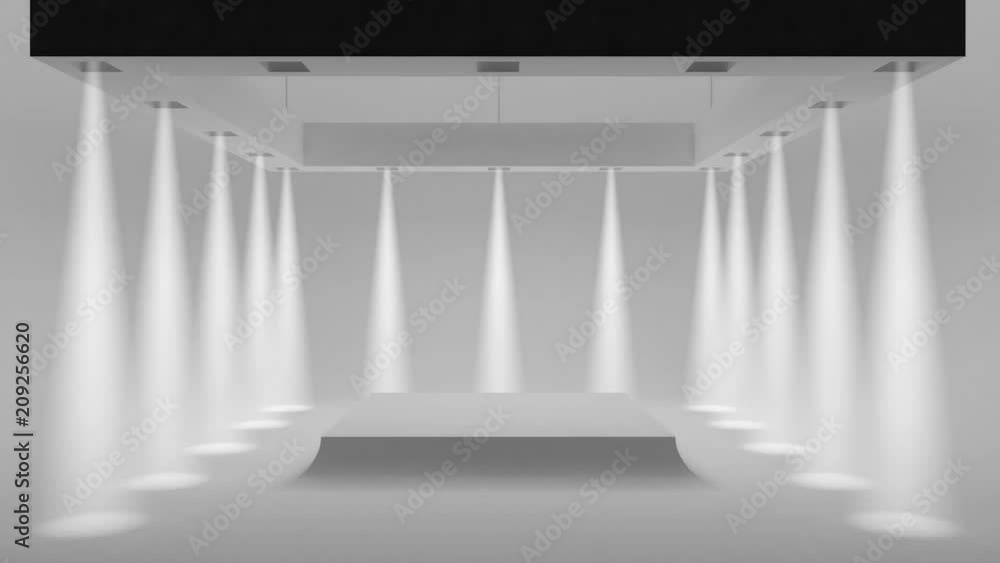 Poster animation empty white studio with spotlights on the edges and soft smooth light in the center.