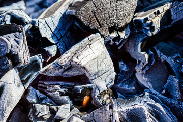 wood and coal burning in a barbecue