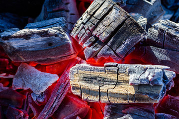 wood and coal burning in a barbecue