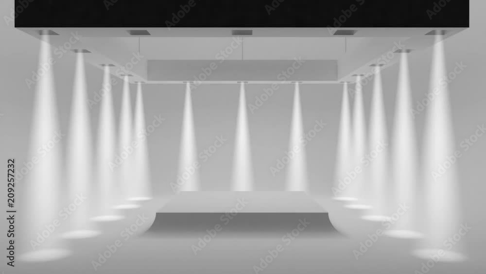 Poster animation empty white studio with spotlights on the edges and soft smooth light in the center.