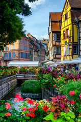 Wonderful Colmar city center with flowers and river, France - 209257246