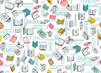 Books Hand Drawn Seamless Pattern
