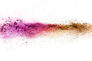 abstract powder splatted background. Colorful powder explosion on white background. Colored cloud. Colorful dust explode. Paint Holi.