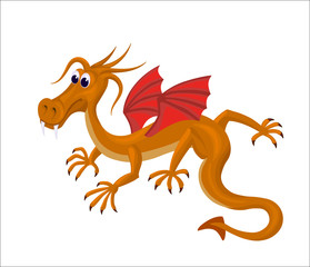 cartoon cute dragon with red wings and big taloons