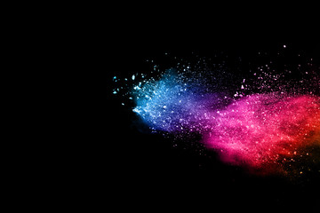 Multicolor powder explosion on black background. 