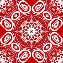 Floral Geometric Pattern with hand-drawing Mandala. Vector super illustration. For fabric, textile, bandana, scarg, print.