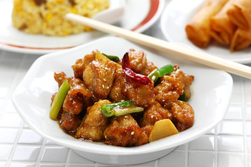 general tso’s chicken, fried rice, spring rolls, american chinese cuisine