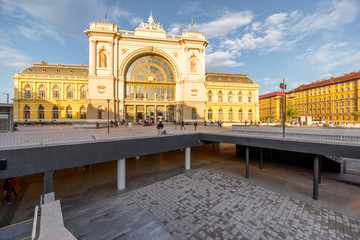 Eastern railway station with underground space during the sunset in Budapest city, Hungary