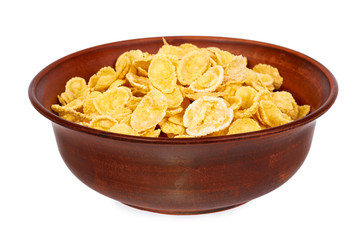 bowl of corn flakes isolated on white background