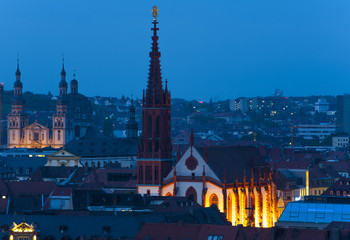 Naklejka premium Wurzburg, Germany by night from the Marienburg Fortress
