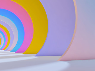 Abstract colorful interior with round sections. 3d