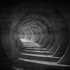 Empty dark concrete tunnel interior with perspective 3d