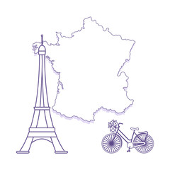 Fototapeta na wymiar Map of France, tower, bicycle.