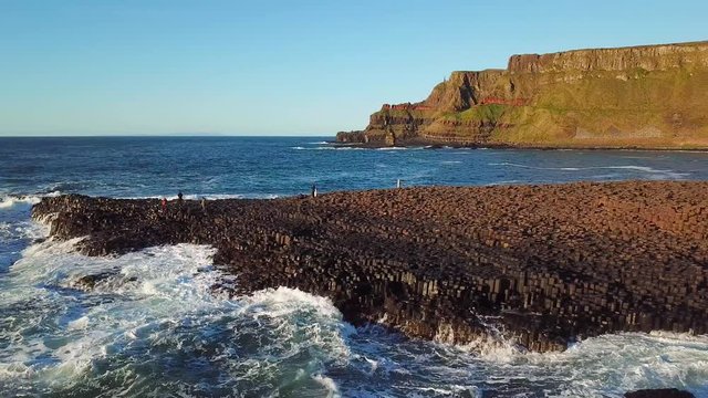 4k Aerial Shot of Giant's Causeway rocks in Northern Ireland