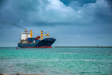 Cargo ship, Miami, Florida. Storm at sea
